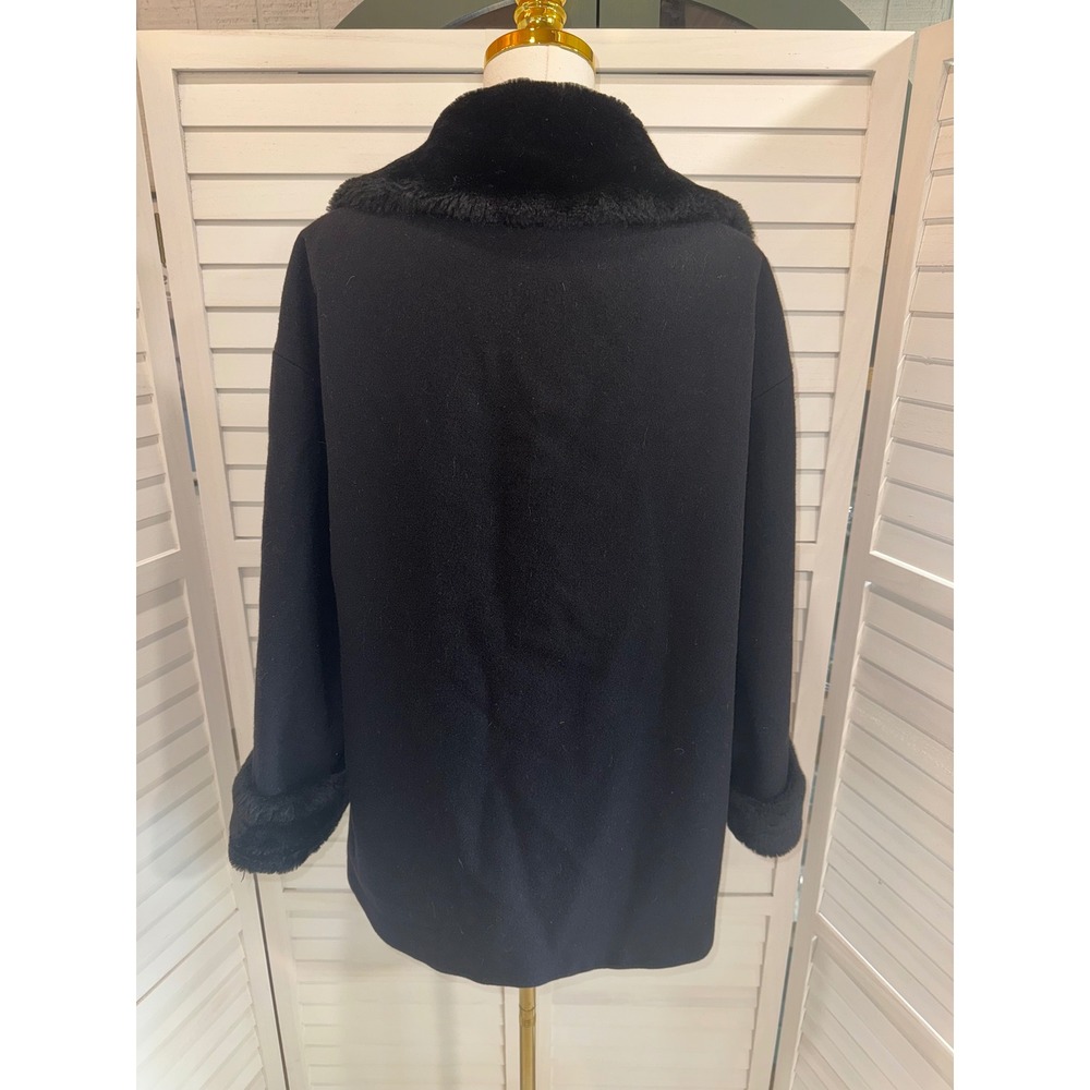 Donnybrook Mid-Length Coat Women Black Faux Fur Trim Zip Front Size 8 - Picture 5 of 6